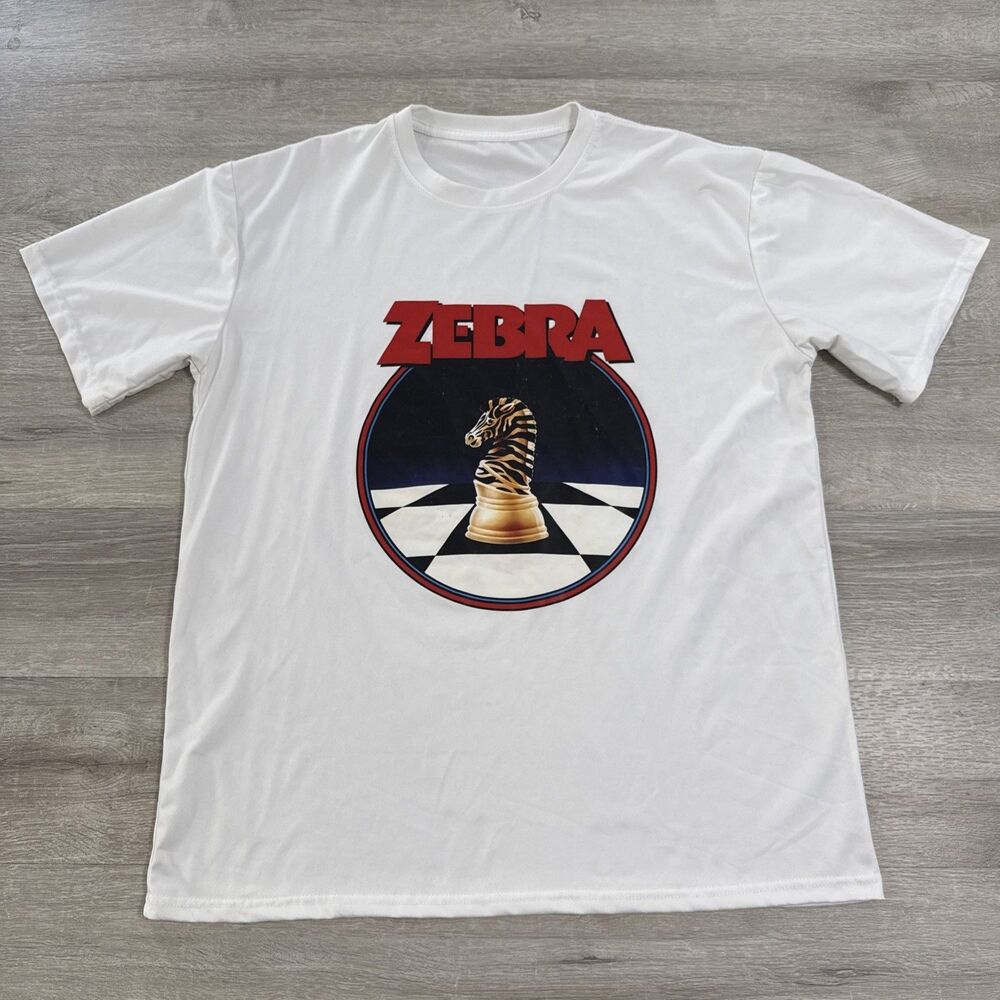 Zebra Shirt No Tellin’ Lies Rock Band Men’s White XL Chess Knight Stretch Tee